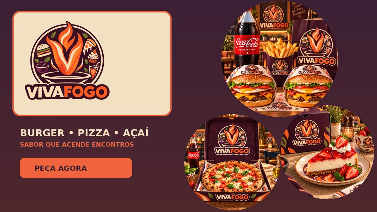 Hambúrgueres e pizzas Vivafogo na brasa